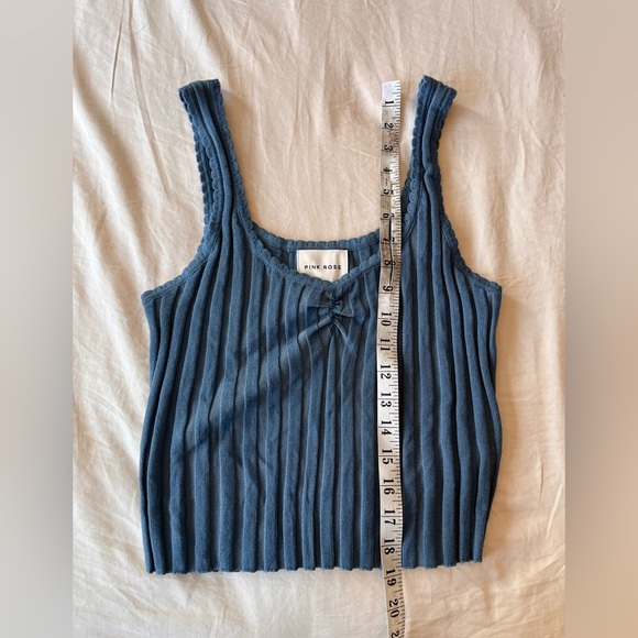 NWT Pink Rose Ribbed Knit Cropped Tank Top in Dreamy Blue L - Picture 6 of 11